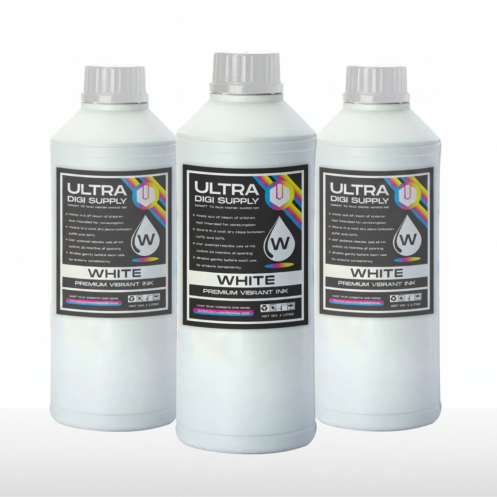 Premium white DTF ink one-litre bottle for transfer printing
