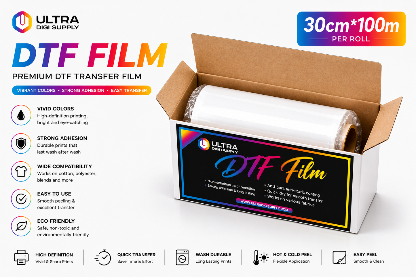 Instant Peel Roll DTF Film 11.8" x 325 (30cm X 100m)