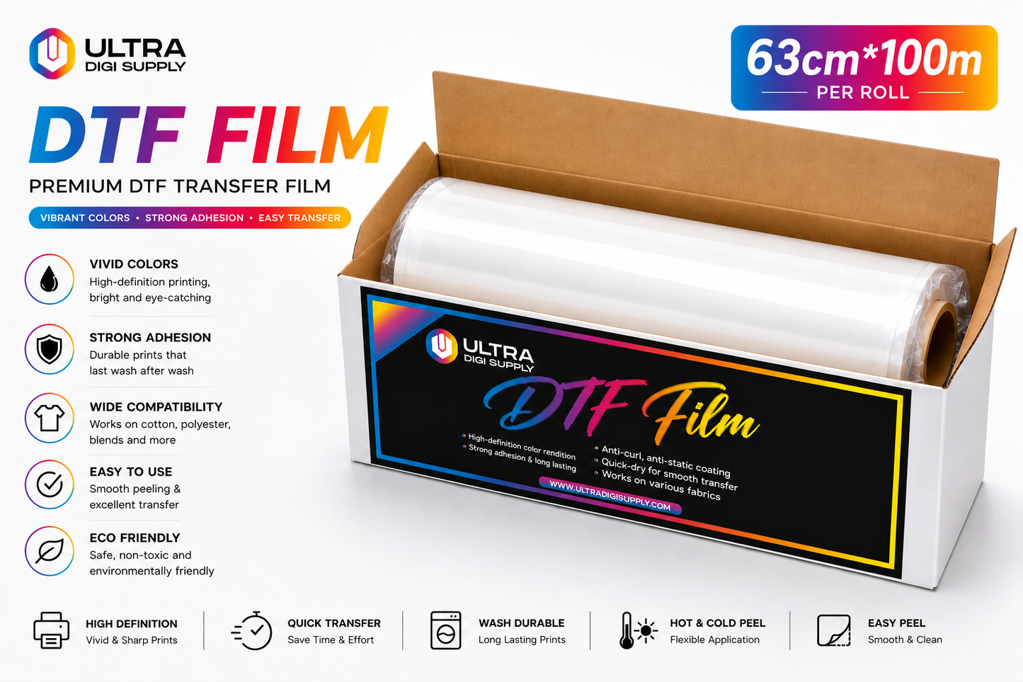 Instant Peel Roll DTF Film 24.8" x 325 (63 cm X 100m)